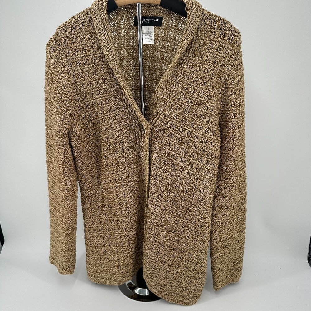 Jones New York Gold Metallic Cardigan Sweater Knit Button Front Size‎ Medium